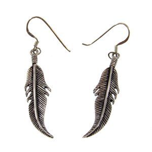 Handcrafted Solid 925 Sterling Silver Bird Feather Drop Dangle Hook Earrings